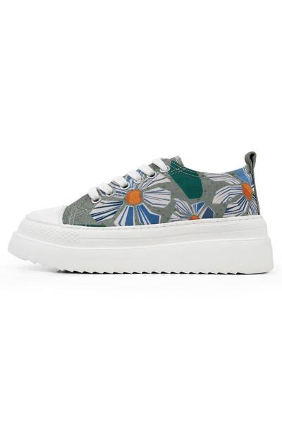 Dogo Women's Vegan Gray Thick Sole Sneakers - Origami Bloom Design