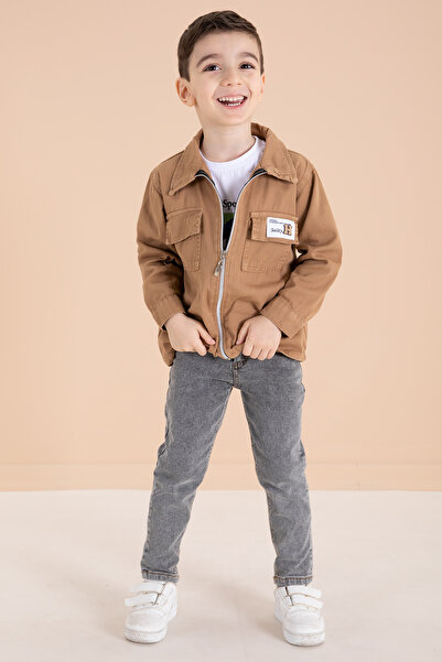 Cansın Mini Момчешки костюм от 3 части - кафяв цип, яке и тениска 19964