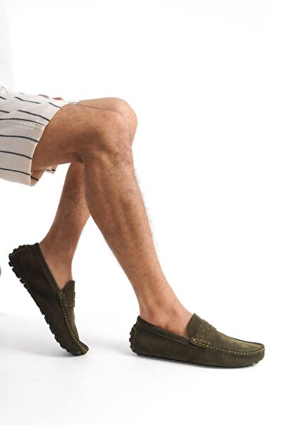 Mubiano Естествена кожа мъжки сует хаки мокасини -MSSR1277-HK