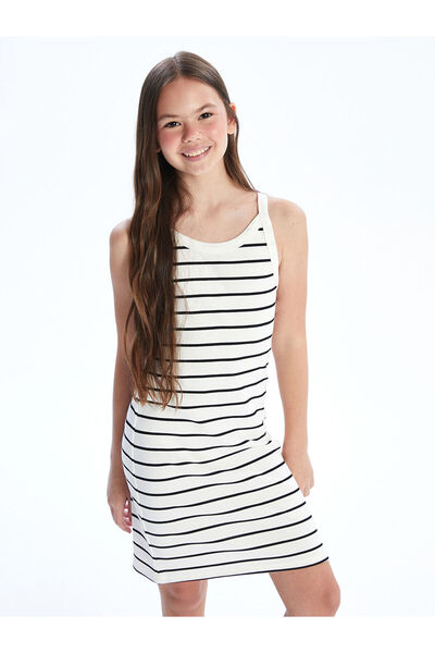 LC Waikiki New Season Crew Neck Striped Girls' Dress - S5Rc12Z4