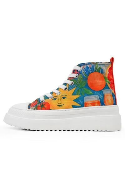 Dogo Women's Vegan Multicolor Thick Sole High Sneakers - Summer of Santorini Design