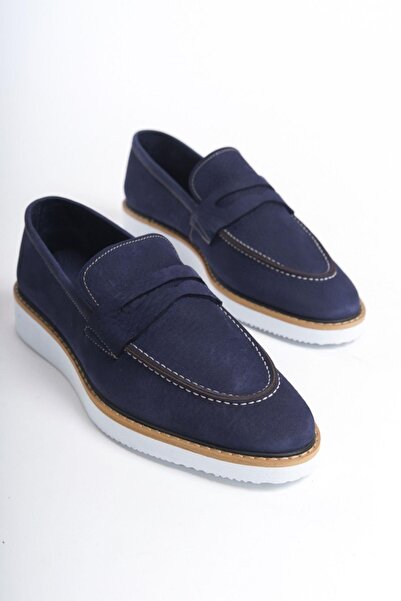 Mubiano Чоловічі лофери з натуральної шкіри, нубук, темно-сині - MBEYY2001-LCV