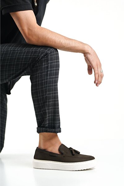 Mubiano Естествена кожа 22106-K Нубук кафяв дебел подмет с ресни мъжки мокасини и ежедневни обувки