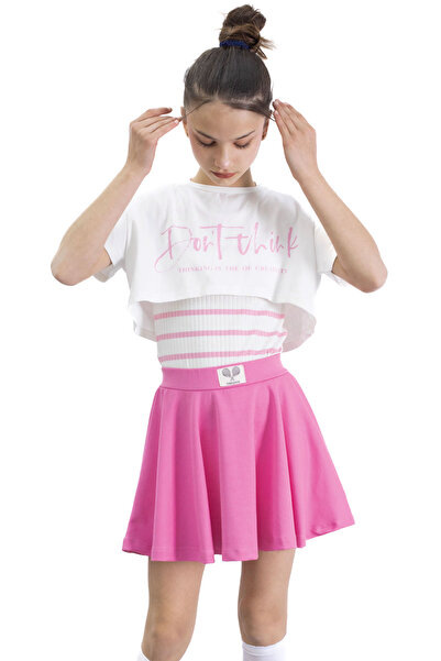 Cansın Mini Рожева спідниця з гумкою та шнурком для дівчаток 21039