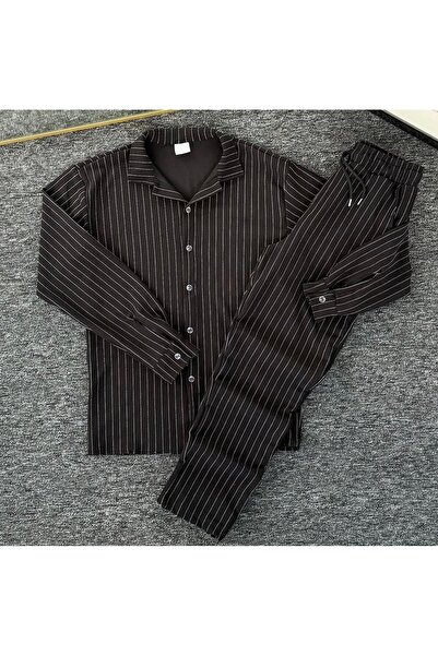 Fifty Color Алачаті стиль креп тканина смугаста сорочка і штани комплект