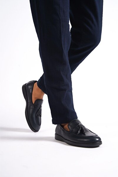 Mubiano Истинска кожа MBD100-LCV Сини мъжки мокасини с пискюли и ежедневни обувки