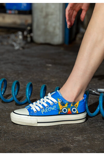 Dogo Women's Vegan Blue Sneakers - Meow Attack Design