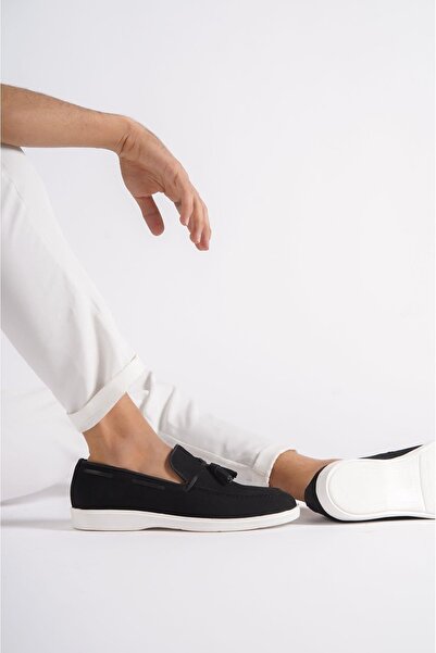 Mubiano Естествена кожа 22107-S Нубък Черно тънко подмесло с ресни Мъжки мокасини и ежедневни обувки