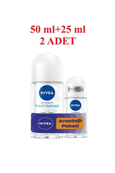 NIVEA Kadın Roll-on Deodorant Fresh Natural 50ml Ve Mini Roll-on Fresh Natural 25ml, 72 Saat Koruma