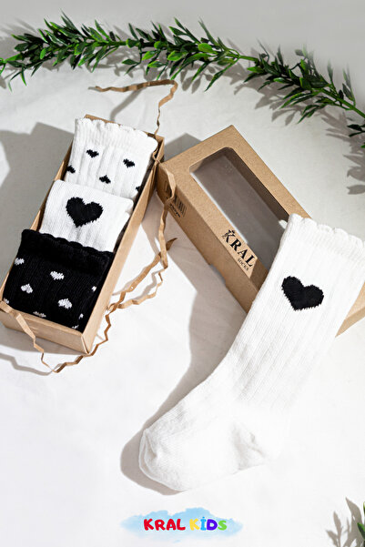 KRAL SOCKS 6 Pairs Boxed Heart Patterned Baby Socks - Long Cotton Socks Set / 6-18 Months