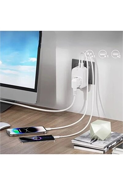 Vothoon Tekli Yüksek Voltaj Korumalı Duvar Prizi 2X Type-C 1X USB Çıkışlı Priz Grup Priz Çoğaltıcı