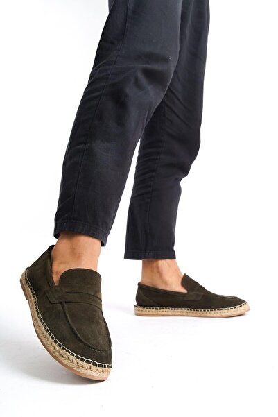 Mubiano Истинска кожа Летни мъжки джут подметка каки сует еспадрили и мокасини -MSSR1274-HK