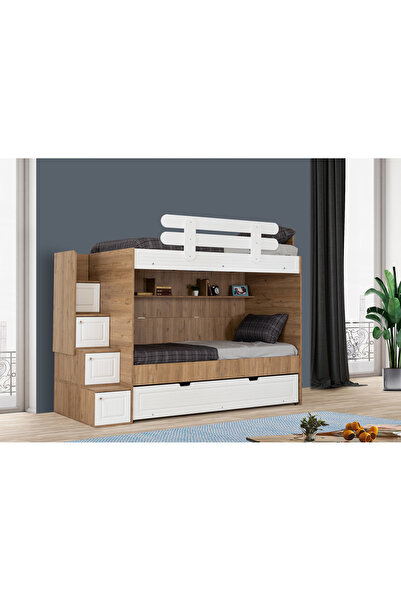 evimşah mobilya EVİMŞAH 90 * 190 3 LÜ YAVRU YATAKLI CEVİZ / BEYAZ MEMBRAN RANZA