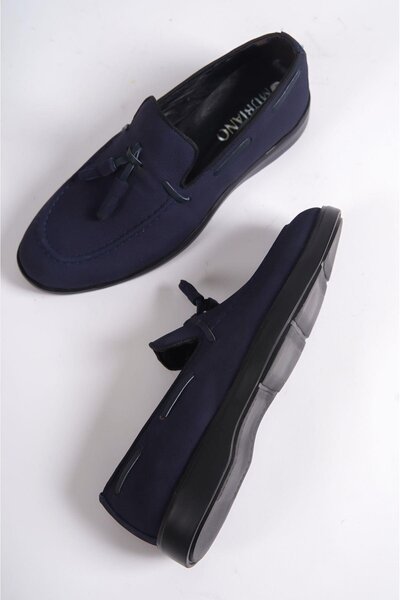 Mubiano Натуральна шкіра 22107T-LCV Нубук Темно-синій Тонка підошва З бахромою Чоловічі лофери та повсякденне взуття