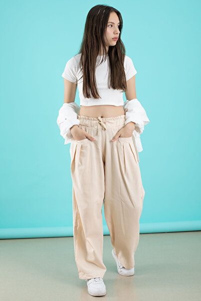 Cansın Mini Cream Girl's 3 Piece Set - Crop-Tshirt Stones Shirt and Pantalon