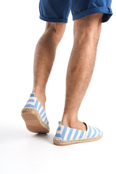 Mubiano Летни мъжки джут подметка ленни сини/бели еспадрили -MSSR3535-MB