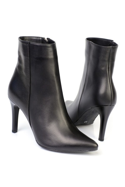 KARVENSHOES Hakiki Siyah Deri Fermuarlı Stiletto Bot