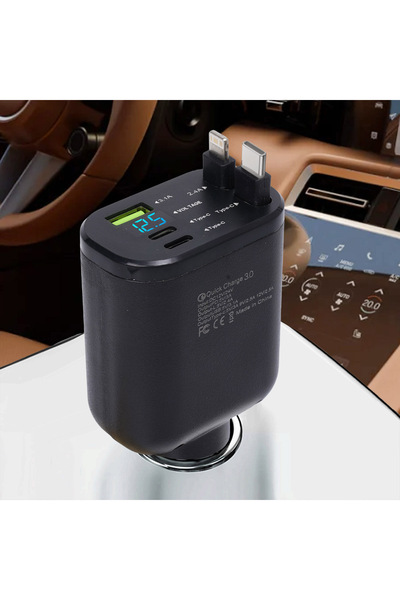 Choice black Car Charger Super Fast Charging USB 3.1A Type C PD Fast Charging Voltage Detection Retractable