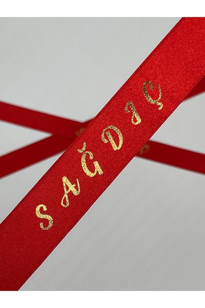 EvremStore Gold Groomsmen Ribbon on Red 3 Pieces