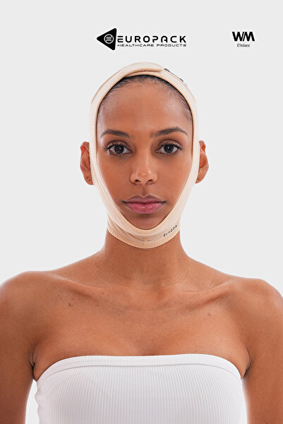 EUROPACK LP-105 ضمادة داعمة للوجه والذقن والرقبة بعد العملية الجراحية - مشد الوجه - طبقة مزدوجة