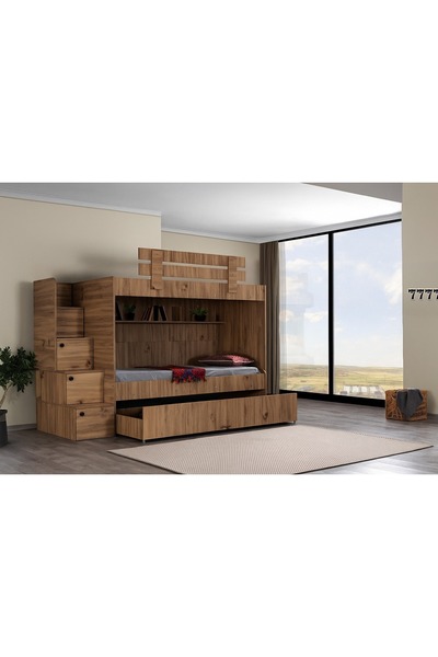 evimşah mobilya EVİMŞAH 90 * 190 3 LÜ YAVRU YATAKLI CEVİZ / CEVİZ RANZA