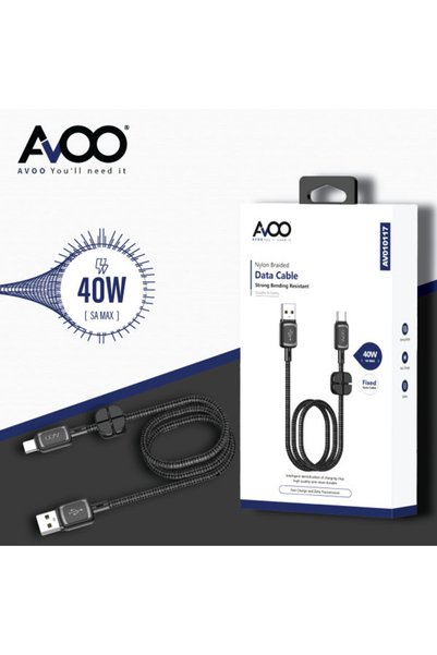 AVOO AVO Type-C Charging Cable with Surface Mount, Fabric Black