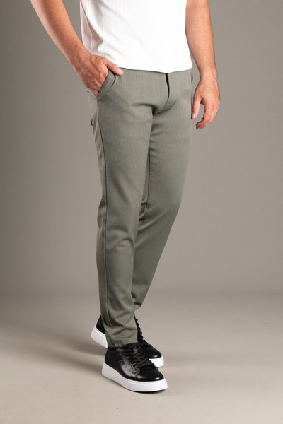 ZEKİ ÖZER Men's Canvas Linen Trousers - Khaki Color