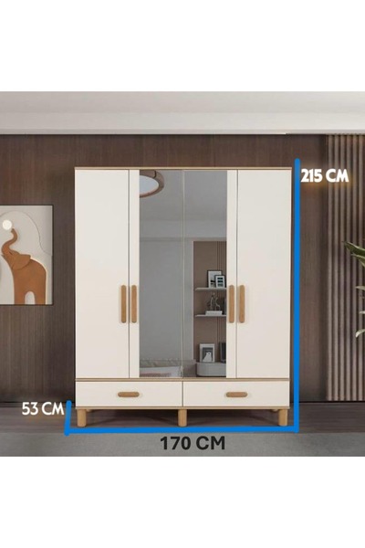 evimşah mobilya Evi̇mşah Gardirop 4 Kapili Oslo Aynali Dolap