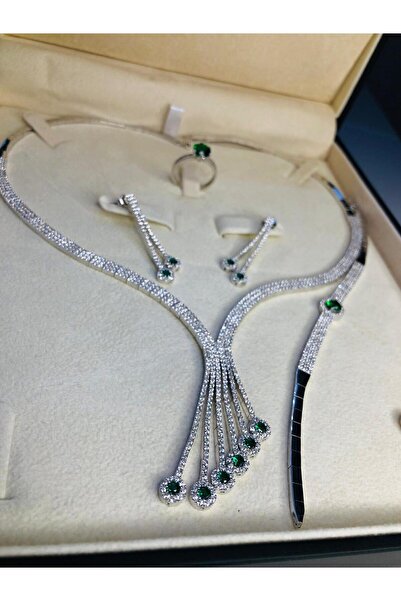 vogutima jewelery&silver by timuçin mavili Kadın Gümüş Set - Celena Yeşil Taş...
