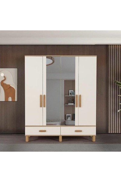 evimşah mobilya Evi̇mşah Gardirop 4 Kapili Oslo Aynali Dolap