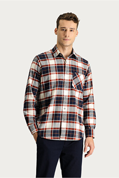 Kiğılı Cămașă din bumbac cu mânecă lungă cu model în carouri - Potrivire obișnuită