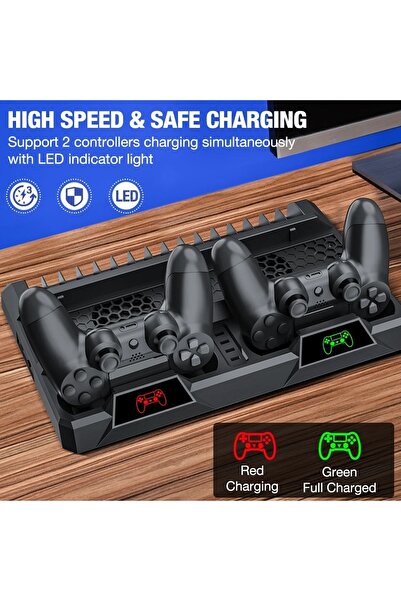 Hobimtek Ps4 Slim Pro Çift Fanlı Dikey Soğutucu Ve Kol Şarj Edici Ps4 Stand Soğutma Oyun Standı