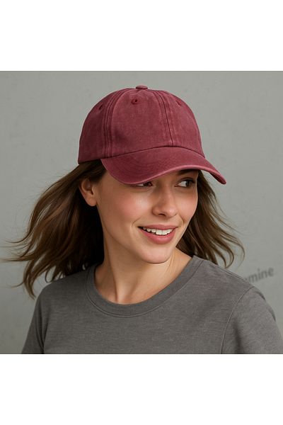 ZERAMİNE Unisex Washable Vintage Hat Burgundy Hat