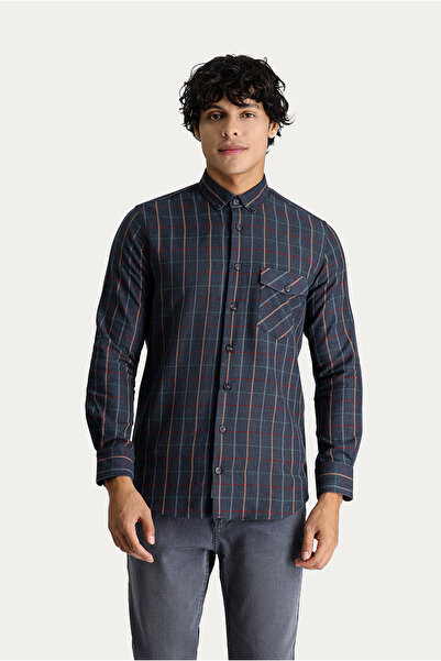 Kiğılı Μακρυμάνικο Slim Fit Slim Fit καρό ξυλοκόπος αθλητικό βαμβακερό πουκάμισο με γιακά με κουμπιά