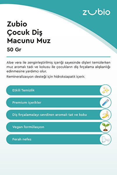 Zubio Florürsüz Çocuk Diş Macunu Muz, 50 gr