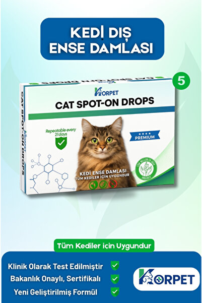 KorPet Kediler için Dış Ense Serumu 5'li Bitkisel Parazit Cilt Tüy Damlası