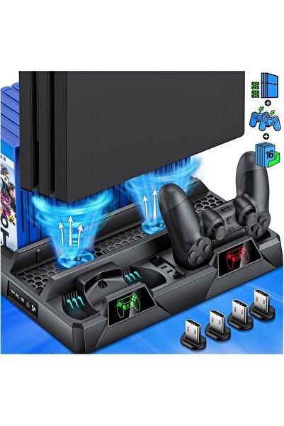 Hobimtek Ps4 Slim Pro Çift Fanlı Dikey Soğutucu Ve Kol Şarj Edici Ps4 Stand Soğutma Oyun Standı