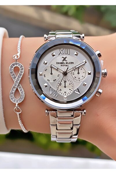 Daniel Klein Marka Gümüş Renk Kasa 2 Yıl Garantili Kadın Kol Saati - Bileklik Hediyeli