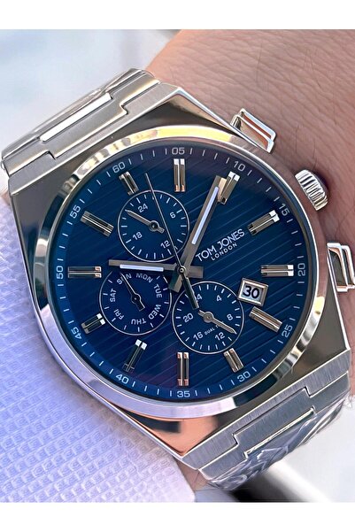 Tom Jones Navy Blue Tar Steel Cord 3 Atm Water Resistant 2 Years Guarantee Men's Wrist Watch Tje3.10011.4