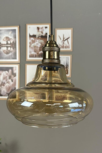 Bamyum Lumsa Cam Bal Rengi Tekli Avize Eskitme Tokmak Başlık Retro Sarkıt Lamba Salon Aydınlatma