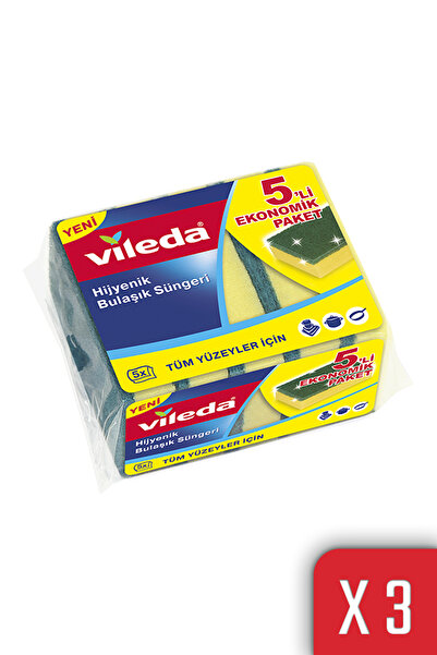 Vileda إسفنجة مسطحة كلاسيكية باللون الأخضر - 3 عبوات من 5 قطع