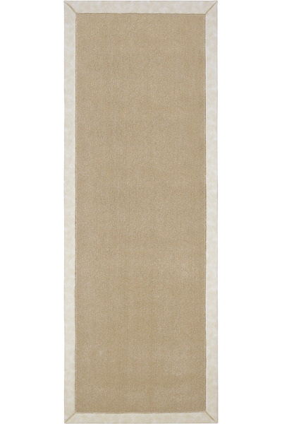 Cool Halı Monet Bordürlü Bej Yolluk Uzun Halı Sık Dokuma Düz Renk Kalın Moder...