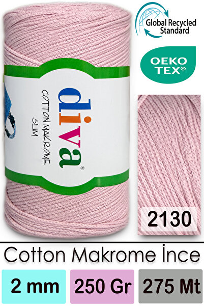 Diva İplik Diva Cotton Macrame Thin 2130 Ανοιχτό Ροζ