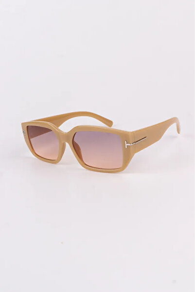 Chunky Frame Caram Vintage Unisex Rectangular Nude Sunglasses