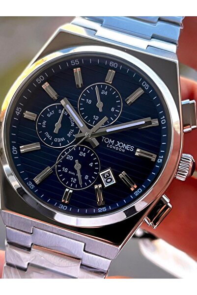 Tom Jones Navy Blue Tar Steel Cord 3 Atm Water Resistant 2 Years Guarantee Men's Wrist Watch Tje3.10011.4