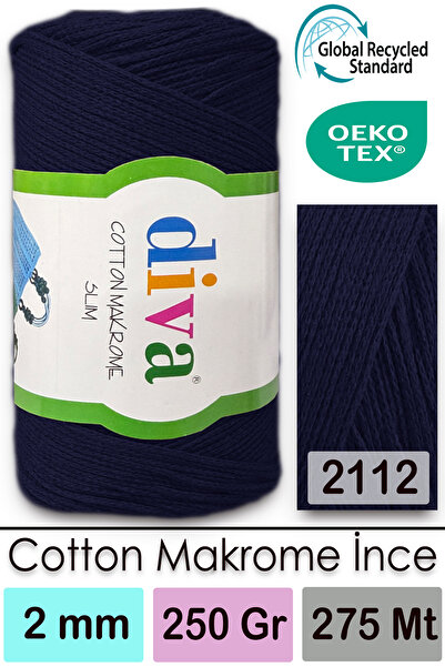 Diva İplik Diva Cotton Makrome Ince 2112 Темно-синій