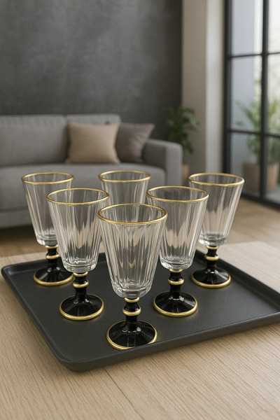 YzHome 6 Lı Flüt Yaldızlı Kahve Yanı Su Bardağı Kadeh Kupa Bardak