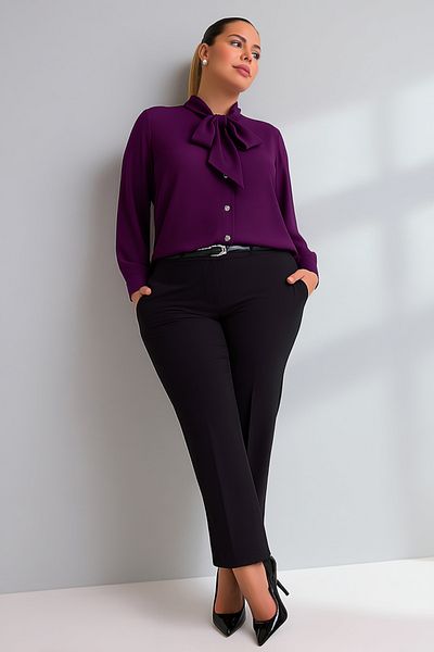 Hanezza Plus Size Jesica Tie Collar Shirt
