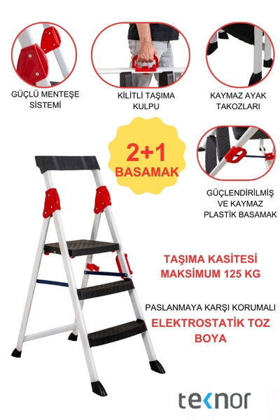 Teknor Extreme Plastik 2+1 Basamaklı Metal Merdiven