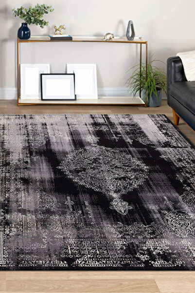 Efor Halı Lynosse Siyah Halı Yumuşak Oturma Odası Salon Koridor Çocuk Odası M...